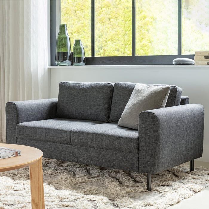 Omaha 2.5-Seater Sofa in Basel Dark Grey 19 Fabric, Base Matt Black Steel