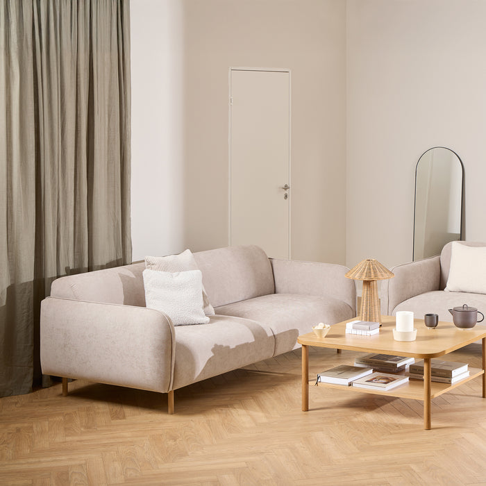 Westham 2-Seater Sofa in Fay Beige 05 Fabric, Base in Matt Oak