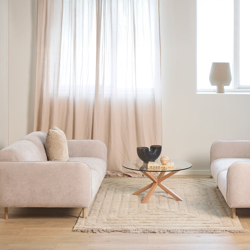 Westham 2-Seater Sofa in Fay Beige 05 Fabric, Base in Matt Oak