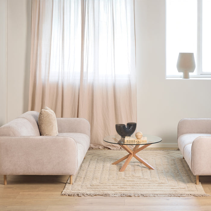 Westham 2-Seater Sofa in Fay Beige 05 Fabric, Base in Matt Oak