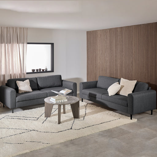 Omaha 3+3-Seater Sofa in Basel Dark Grey 19 Fabric, Base Matt Black Steel