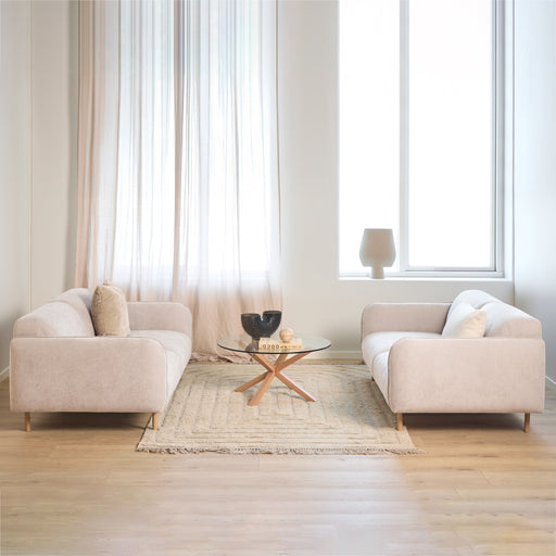 Westham 2+2-Seater Sofa in Fay Beige 05 Fabric, Base in Matt Oak