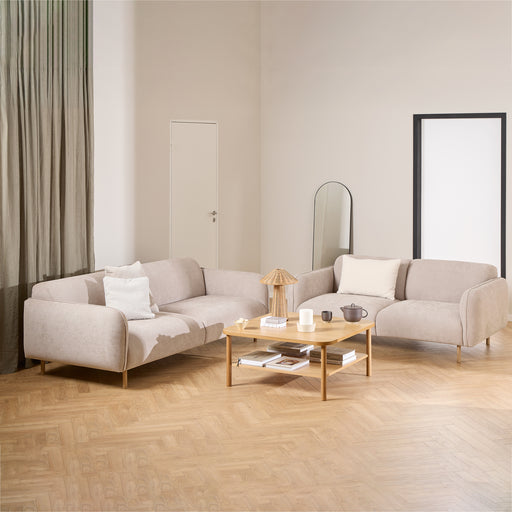 Westham 2+3-Seater Sofa in Fay Beige 05 Fabric, Base in Matt Oak