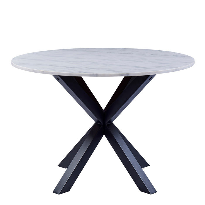 Heaven Round Dining Table with White Polished Marble Top Included 4 I_Oregon Dining Chair In Black with Cream Stitching,