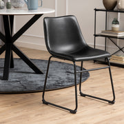 Heaven Round Dining Table with White Polished Marble Top Included 4 I_Oregon Dining Chair In Black with Cream Stitching,