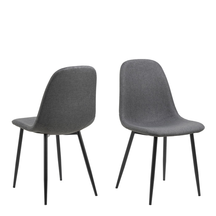 Wilma Dining Table with Oak Top & Black Legs Included 4 Celia Dining Chair in Light Grey