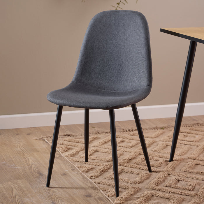 Wilma Dining Table with Oak Top & Black Legs Included 4 Celia Dining Chair in Light Grey