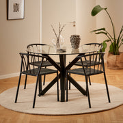 Heaven Round Dining Table with Clear Glass Top and Black Legs