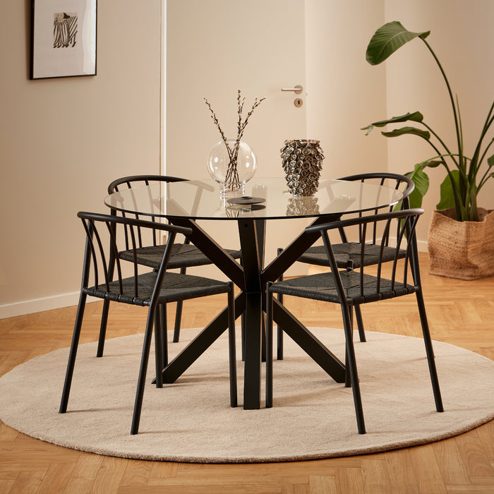 Heaven Round Dining Table with Clear Glass Top and Black Legs