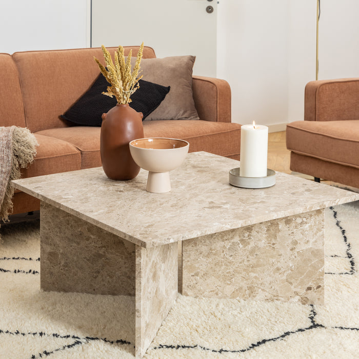 Vega Square Coffee Table with Brown Marble Top 90cm