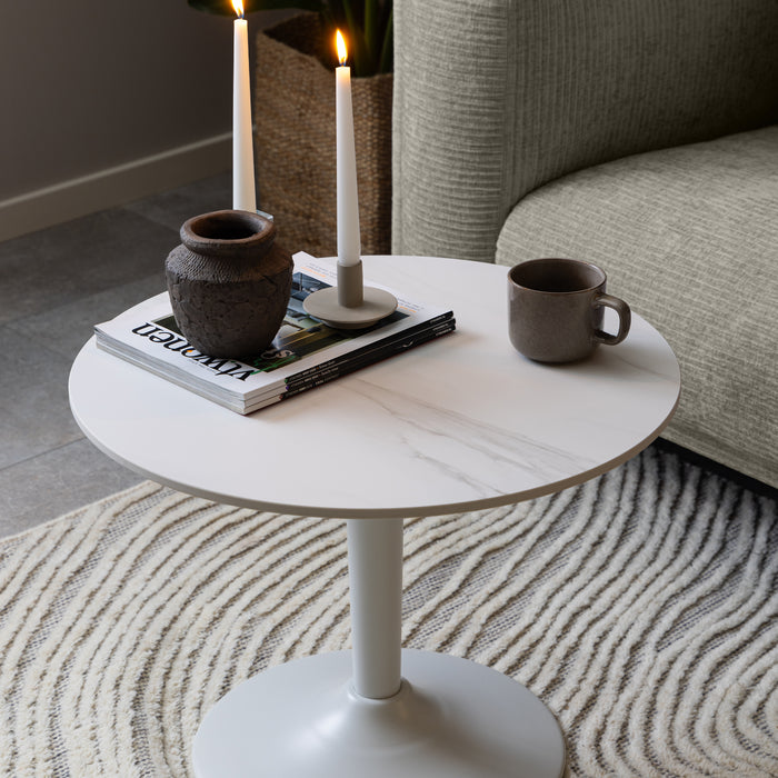 Malta Ceramic Round Coffee Table in White 60x45cm
