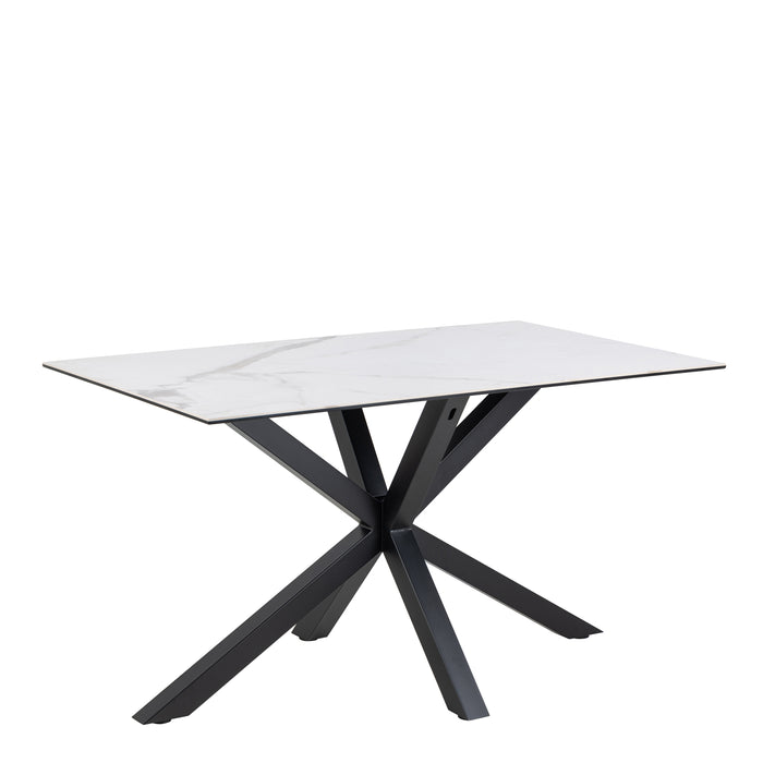 Heaven Dining Table with Ceramic White Top 135cm Included 4 Alonso Swivel Cream Dining Chair with Armrest