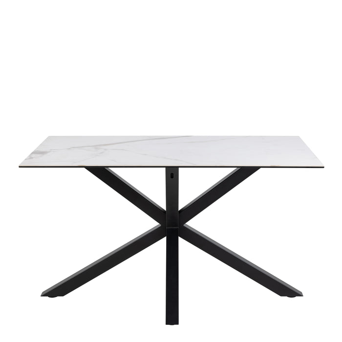 Heaven Dining Table with Ceramic White Top 135cm Included 4 Alonso Swivel Cream Dining Chair with Armrest
