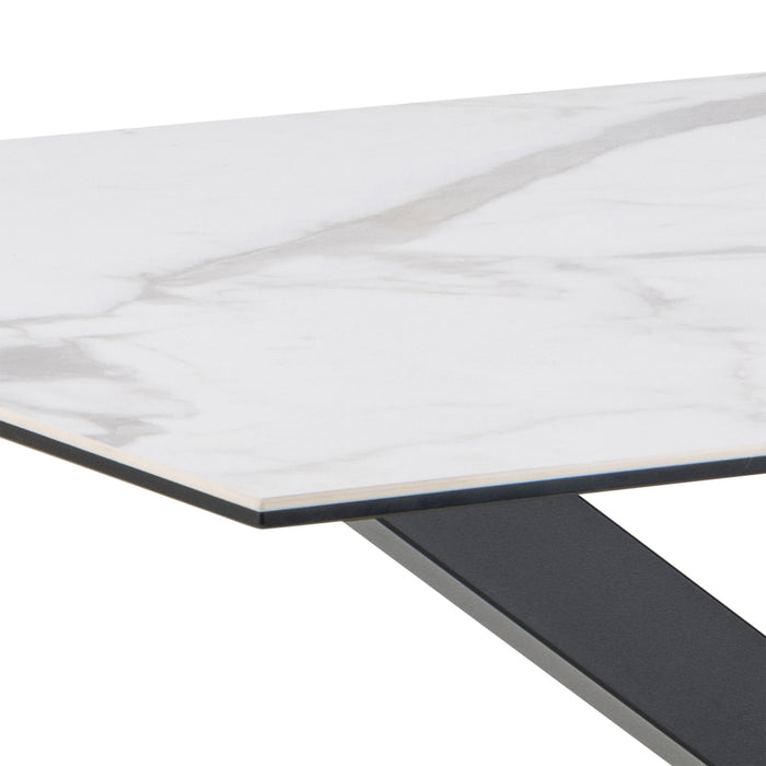 Heaven Dining Table with Ceramic White Top 135cm Included 4 Alonso Swivel Cream Dining Chair with Armrest
