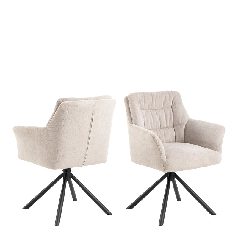 Heaven Dining Table with Ceramic White Top 135cm Included 4 Alonso Swivel Cream Dining Chair with Armrest
