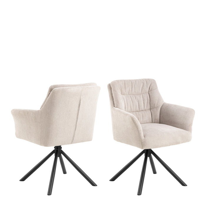 Heaven Dining Table with Ceramic White Top 135cm Included 4 Alonso Swivel Cream Dining Chair with Armrest