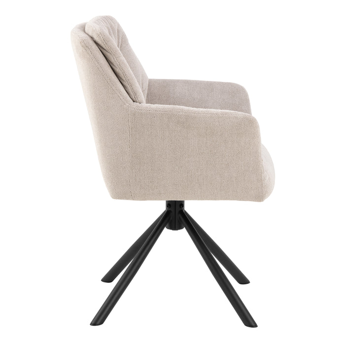 Heaven Dining Table with Ceramic White Top 135cm Included 4 Alonso Swivel Cream Dining Chair with Armrest