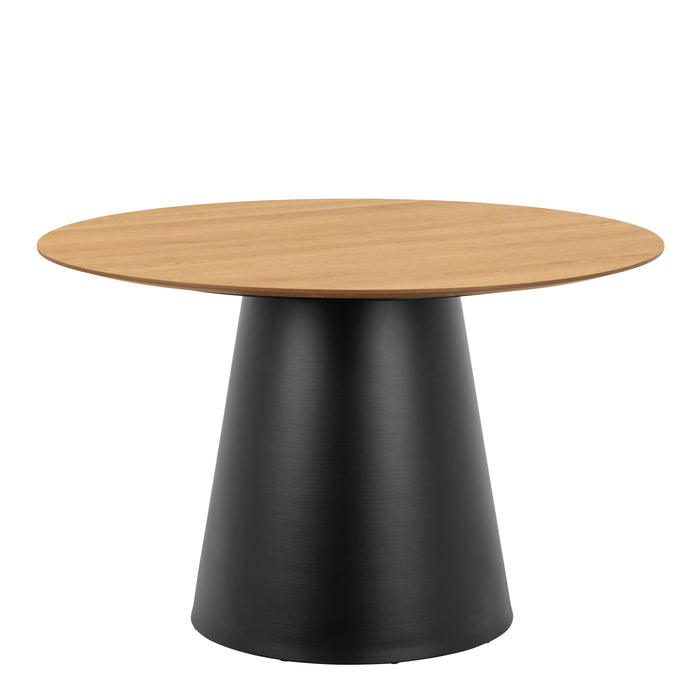 Soli Round Dining Table in Oak/Black 120x75cm Included 4 Darlene Dining Chair with Armrest and Swivel Function in Green