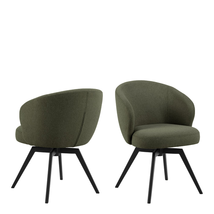 Soli Round Dining Table in Oak/Black 120x75cm Included 4 Darlene Dining Chair with Armrest and Swivel Function in Green