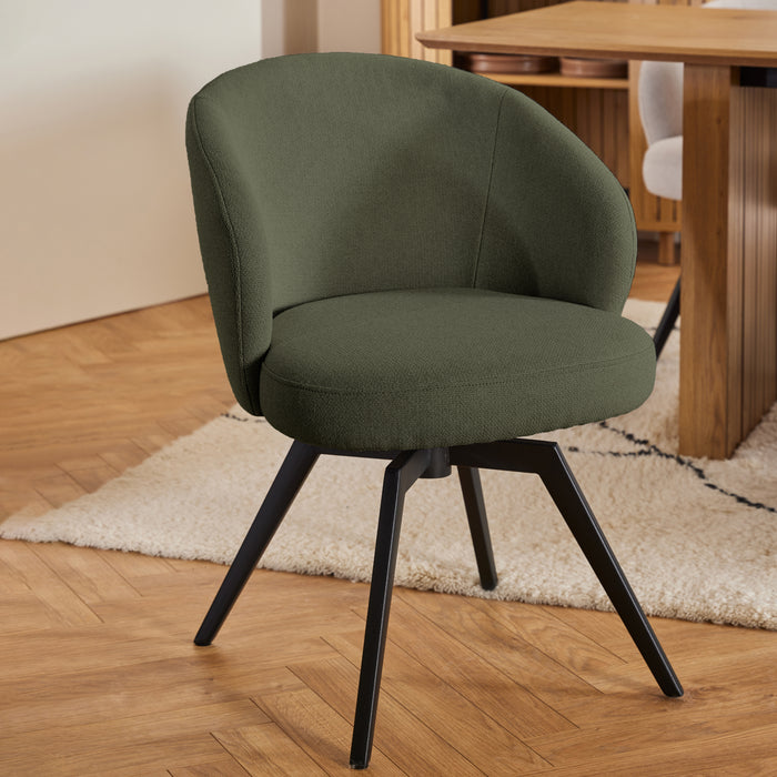 Soli Round Dining Table in Oak/Black 120x75cm Included 4 Darlene Dining Chair with Armrest and Swivel Function in Green