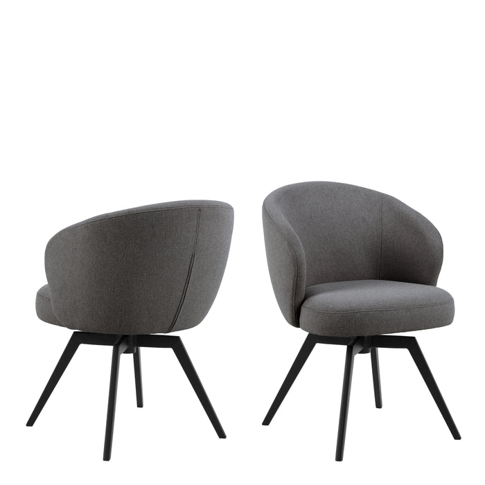 Soli Round Dining Table in Oak/Black 120x75cm Included 4 Darlene Dining Chair with Armrest and Swivel Function in Grey