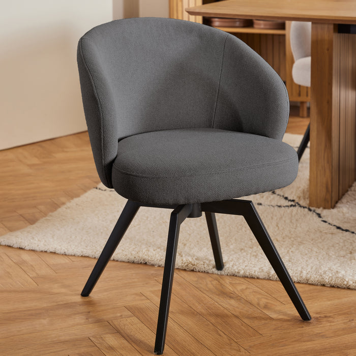 Soli Round Dining Table in Oak/Black 120x75cm Included 4 Darlene Dining Chair with Armrest and Swivel Function in Grey