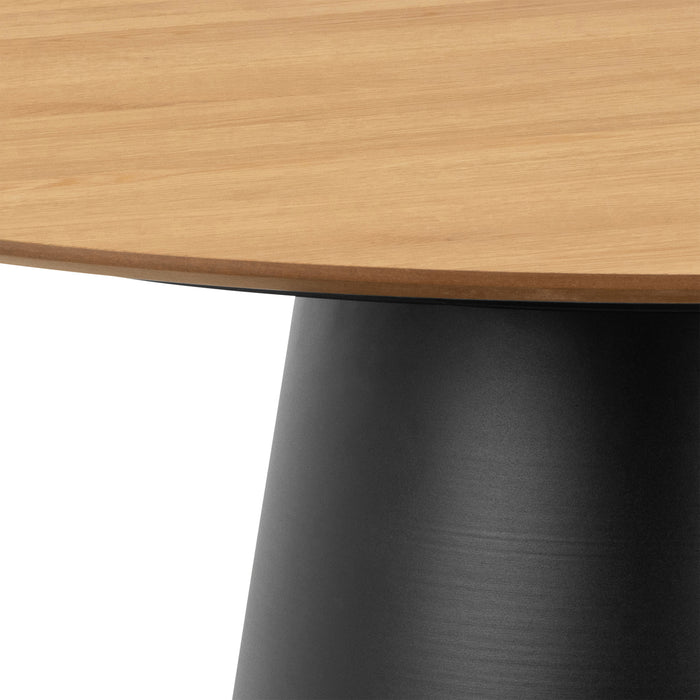 Soli Round Dining Table in Oak/Black 120x75cm Included 4 Darlene Dining Chair with Armrest and Swivel Function in Black