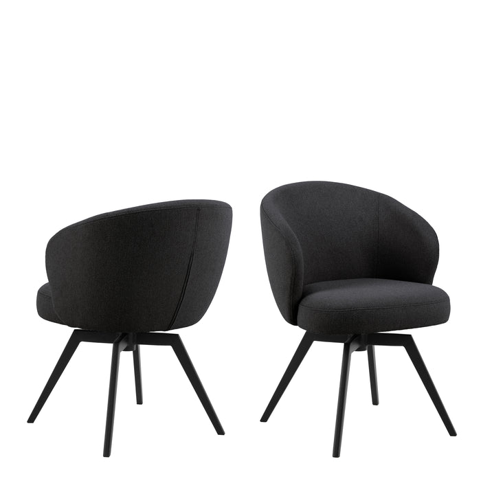 Soli Round Dining Table in Oak/Black 120x75cm Included 4 Darlene Dining Chair with Armrest and Swivel Function in Black