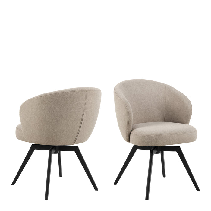 Soli Round Dining Table in Oak/Black 120x75cm Included 4 Darlene Dining Chair with Armrest and Swivel Function in Beige