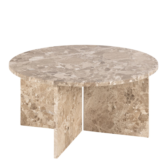 Vega Round Coffee Table with Brown Marble Top 90cm