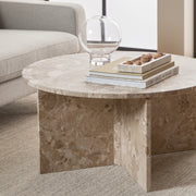 Vega Round Coffee Table with Brown Marble Top 90cm