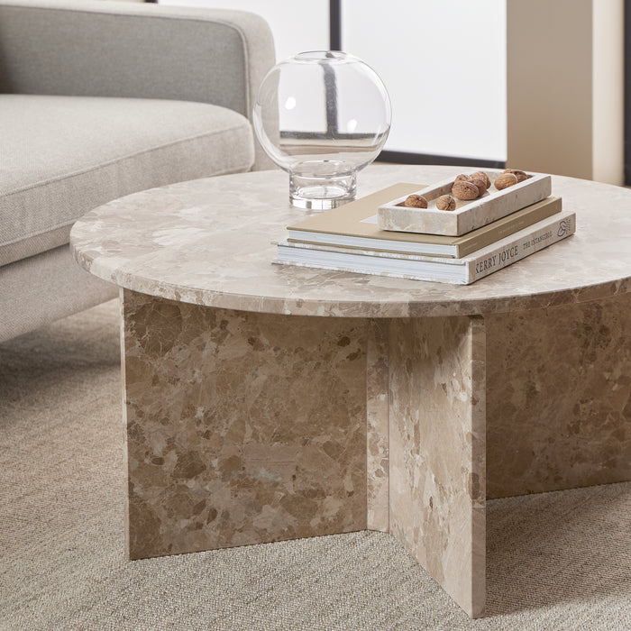 Vega Round Coffee Table with Brown Marble Top 90cm