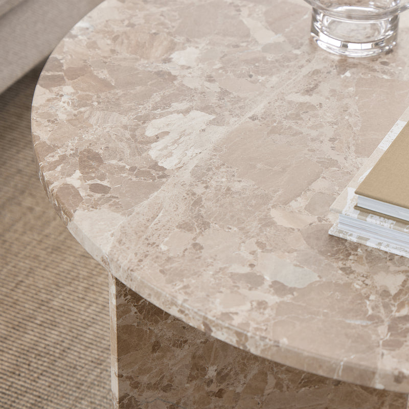 Vega Round Coffee Table with Brown Marble Top 90cm