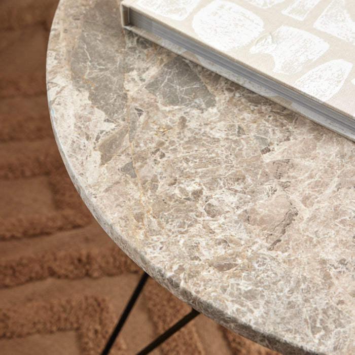 Prunus Round Coffee Table in Brown Marble and Matt Black Coated Steel Base 80x46.4cm