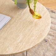 Prunus Round Coffee Table in Matt Beige and Chrome Steel Base 80x46.4cm
