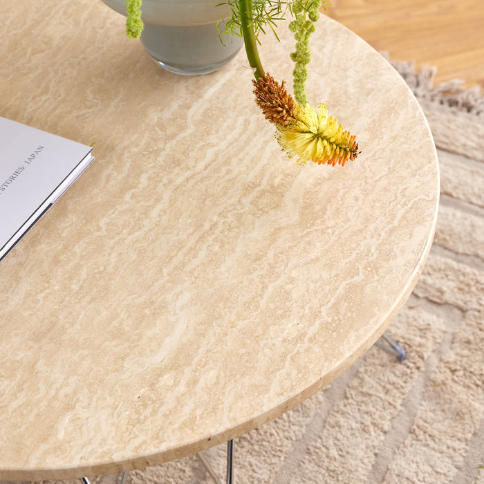 Prunus Round Coffee Table in Matt Beige and Chrome Steel Base 80x46.4cm