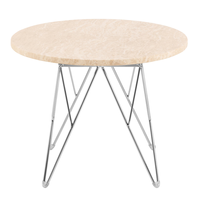 Prunus Round Side Table in Matt Beige and Chrome Steel Base 55x41.4cm