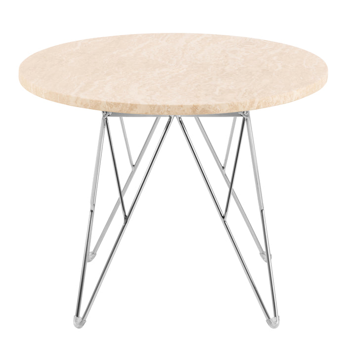 Prunus Round Side Table in Matt Beige and Chrome Steel Base 55x41.4cm