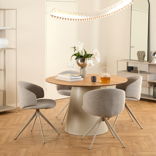 Soli Round Dining Table in Oak/Grey 120x75cm Included 4 Ella Swivel Beige Dining Chair