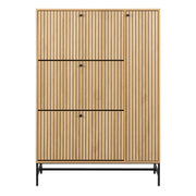 Albany Shoe Cabinet 3 Flip Down Doors 1 Pull Open Door in Oak/Black Legs