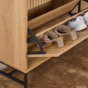 Albany Shoe Cabinet 3 Flip Down Doors 1 Pull Open Door in Oak/Black Legs