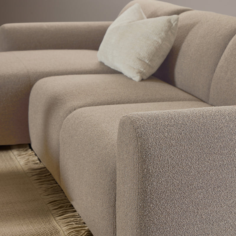 Midfield 2-Seater Chaiselongue Sofa LHF (Reversible Module) in Cona Boucle Beige 1 Fabric, Base in Matt Black