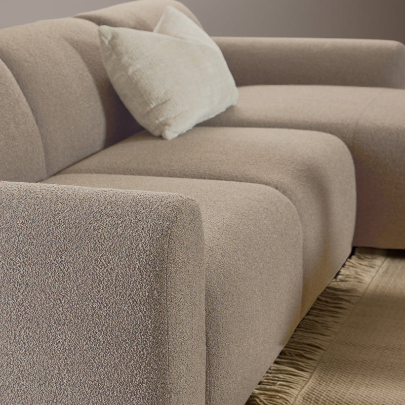 Midfield 2-Seater Chaiselongue Sofa RHF (Reversible Module) in Cona Boucle Beige 1 Fabric, Base in Matt Black