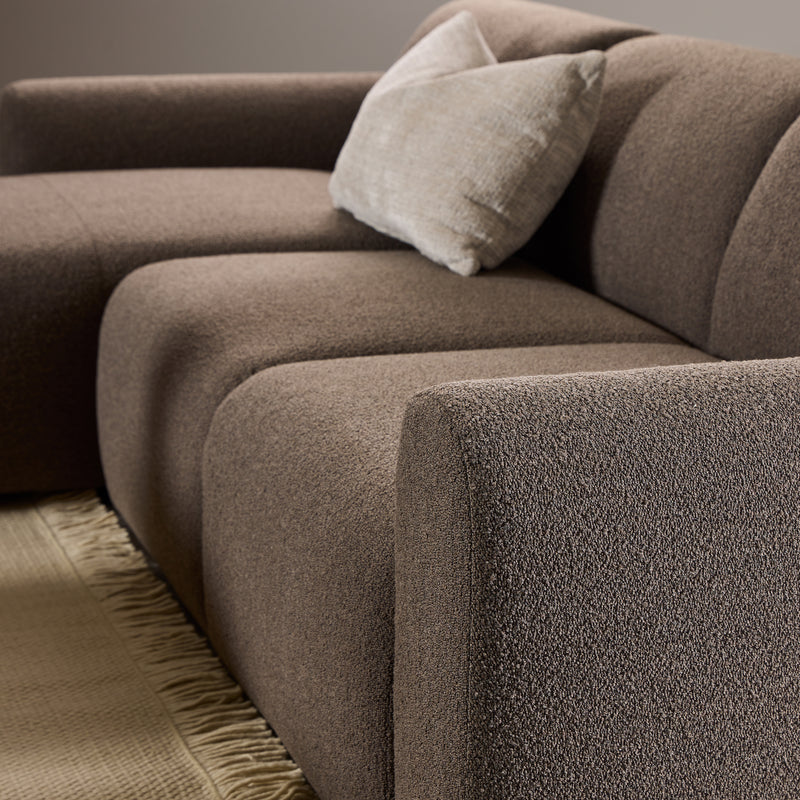 Midfield 2-Seater Chaiselongue Sofa LHF (Reversible Module) in Cona Boucle Taupe 2 Fabric, Base in Matt Black