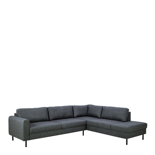 Omaha Corner Sofa With Open End RHF, in Basel Dark Grey 19 Fabric, Base Matt Black Steel